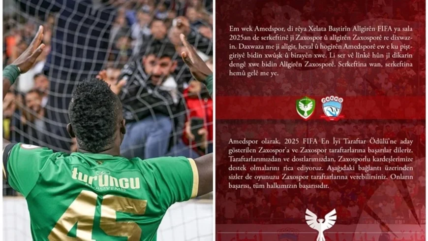 Amedspor'dan Zaxospor'a Tarihi Destek: 2025 FIFA En İyi Taraftar Ödülü İçin Kenetlenme Çağrısı
